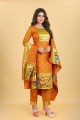 Orange Printed Salwar Kameez in Silk