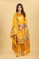 Mustard  Salwar Kameez in Silk with Printed