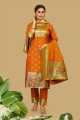 Orange Salwar Kameez in Silk with Weaving