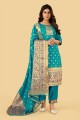 Weaving Silk Sky blue Salwar Kameez with Dupatta
