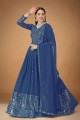 Georgette Embroidered Wedding Lehenga Choli in Blue with Dupatta