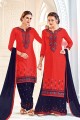 Stylish red Cotton Patiala Suit