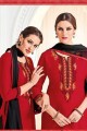 Fashionable red Cotton Patiala Suit