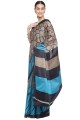 Blue Saree in Linen with Printed