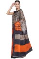 Orange Linen Saree with Printed