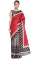 Saree Linen in Pink with Printed