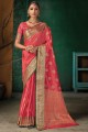 Weaving Silk South Indian Saree in Peach with Blouse