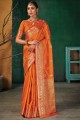 Weaving Silk Orange South Indian Saree