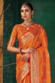 Weaving Silk Orange South Indian Saree