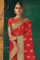 Silk South Indian Saree in Red with Weaving
