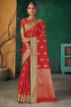 Silk South Indian Saree in Red with Weaving