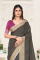 Saree in Taupe  Linen with Weaving