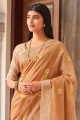Embroidered Linen Orange Saree with Blouse
