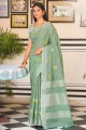Embroidered Linen Green Saree with Blouse