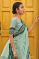 Saree in Green with Weaving linen
