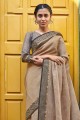 Linen Saree with Weaving in Brown