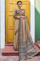 Linen Saree with Weaving in Brown
