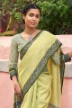 Weaving Linen Saree in Light green with Blouse