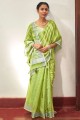 Linen Saree in Green with Embroidered
