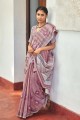 Linen Saree with Embroidered in Purple