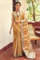 Linen Brown Saree in Embroidered