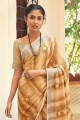 Linen Brown Saree in Embroidered