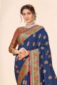 Weaving Silk Saree in Navy blue with Blouse