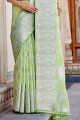 Linen Saree in Green with Weaving