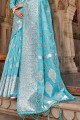 Linen Saree with Weaving in Sky blue
