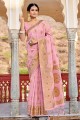Pink Saree in Linen with Weaving