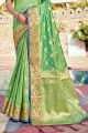 Lime green Banarasi Saree in Banarasi silk with Weaving
