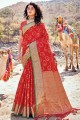 Red Banarasi Saree in Banarasi silk with Weaving