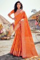 Orange Banarasi silk Banarasi Saree with Weaving