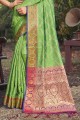 Banarasi Saree in Lime green Banarasi silk with Weaving