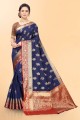 Navy blue Weaving Saree Silk