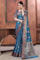 Silk Saree with Weaving in Teal blue