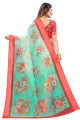 Silk Printed Turquoise blue Saree with Blouse