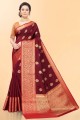 Weaving Linen Maroon Saree with Blouse