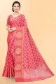 Weaving Saree in Pink Linen