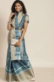 Silk Printed Teal  Saree with Blouse