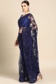 Net Embroidered Saree in Navy blue