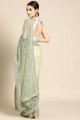 Net Saree in Light  Green with Embroidered