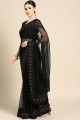Net Saree with Embroidered Black