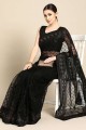 Net Saree with Embroidered Black