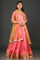 Rose pink Silk Lace Readymade Gown Dress with Dupatta