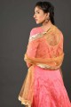 Rose pink Silk Lace Readymade Gown Dress with Dupatta