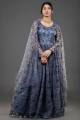 Net Embroidered Grey,blue Anarkali Suit with Dupatta