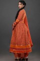 Cotton Anarkali Suit with Printed in Orange
