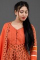 Cotton Anarkali Suit with Printed in Orange