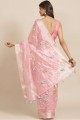 Cotton blend Saree in Pink with Embroidered